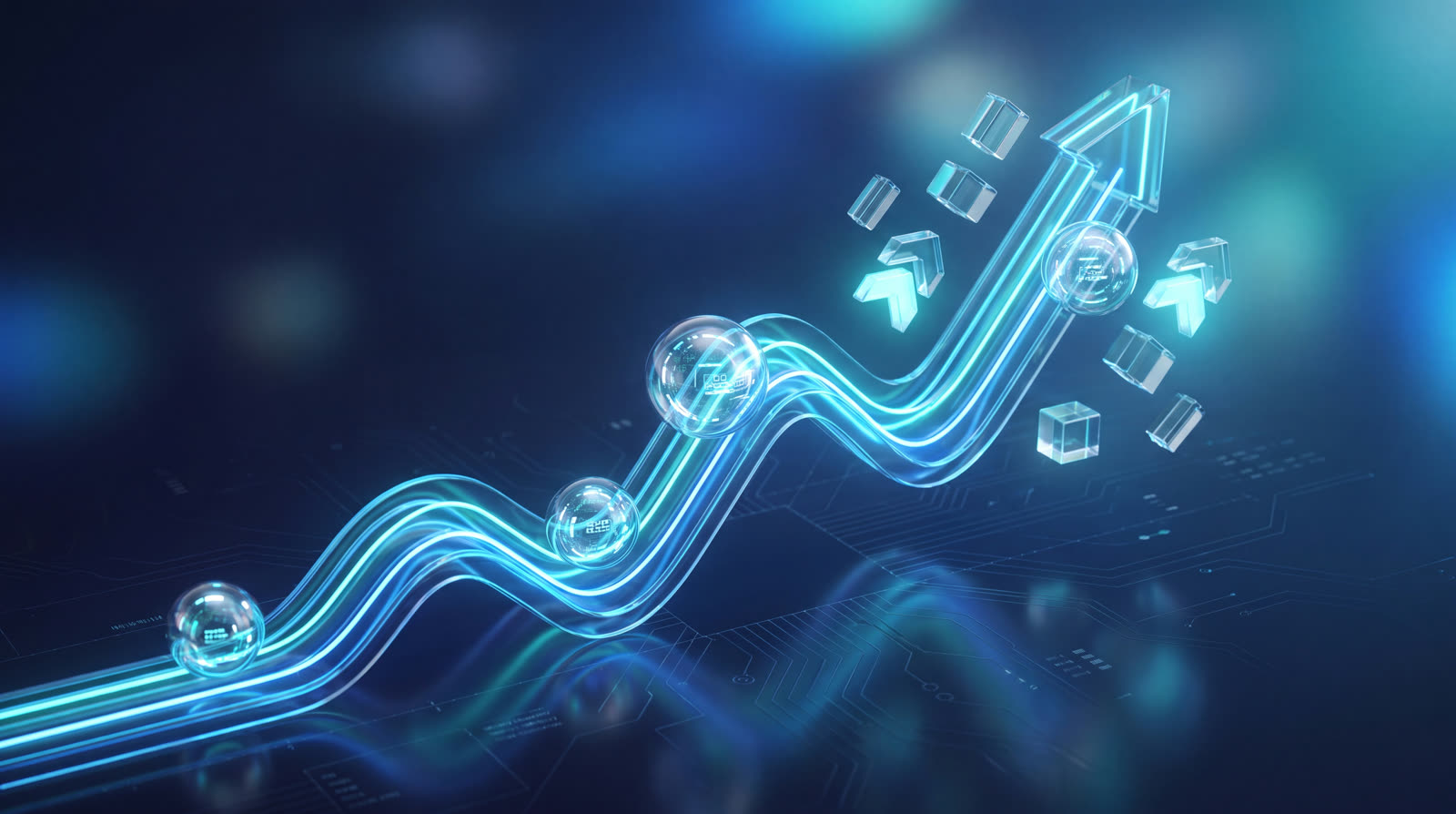 An AI hand of light actioning glowing workflow switches and approval gates