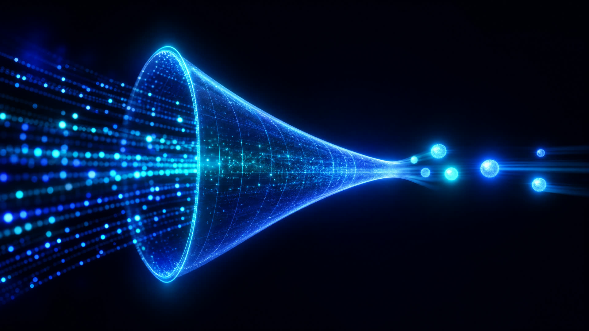 Abstract visualization of a glowing sales pipeline funnel