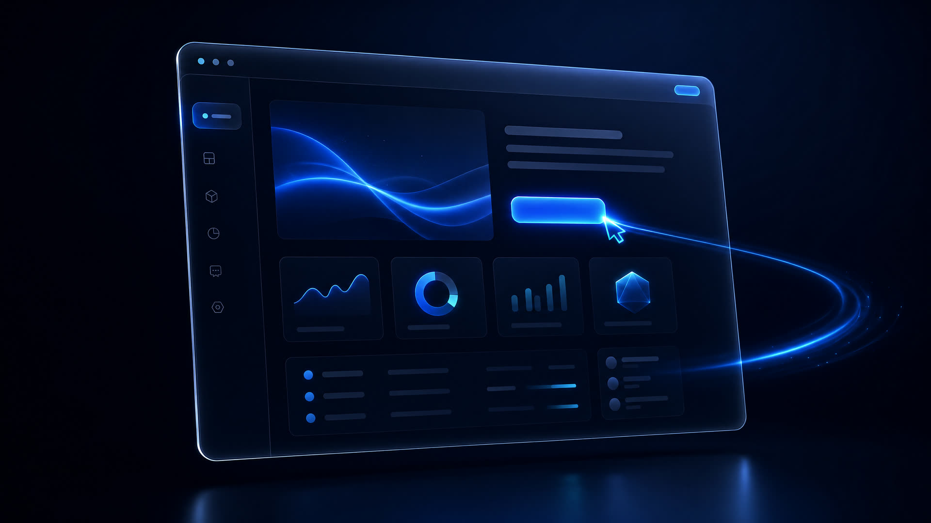 Sleek floating website interface with a glowing call to action